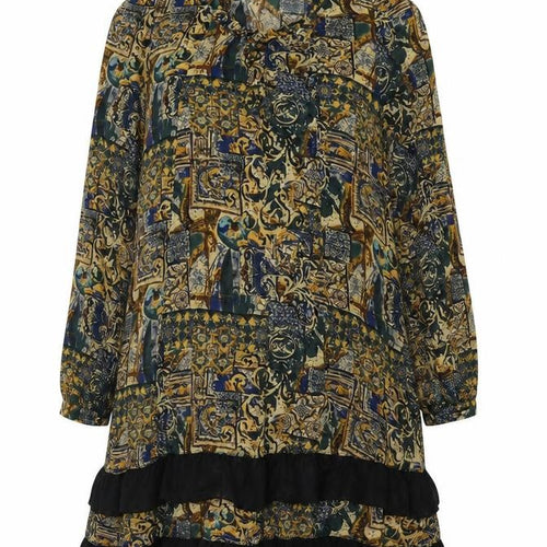 IZABEL Womens Multicoloured Geometric Viscose Fit & Flare  Size 12  Scoop Neck Button