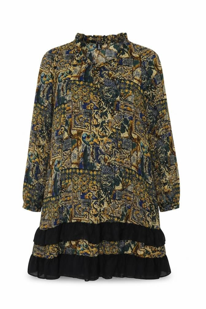 IZABEL Womens Multicoloured Geometric Viscose Fit & Flare  Size 12  Scoop Neck Button