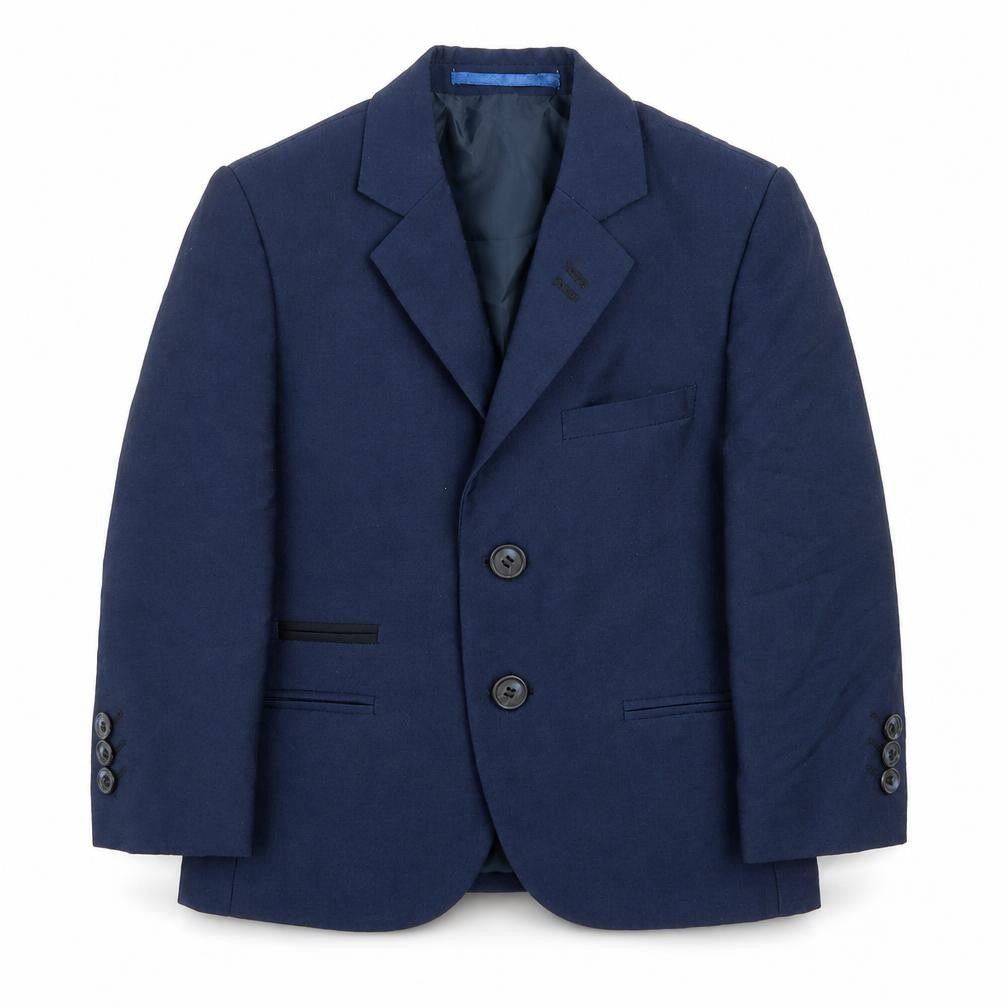 Front view of Creon Previs boys’ blue jacket blazer, size 4, years button