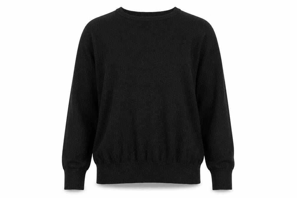Front view of Dunnes women’s black crew neck viscose jumper, size S