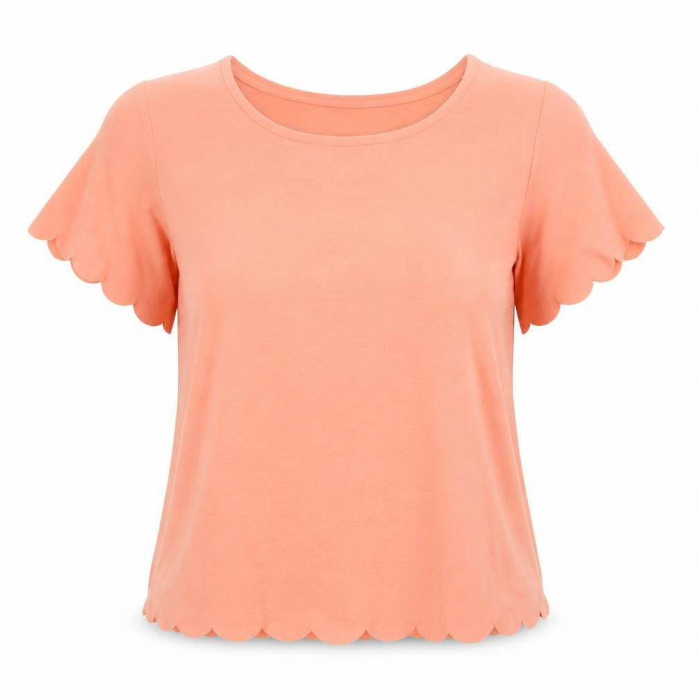 Front view of Topshop women’s orange polyester basic t-shirt, size UK 10, crew neck