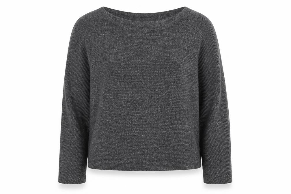 Front view of H&M women’s grey crew neck viscose jumper, size XS