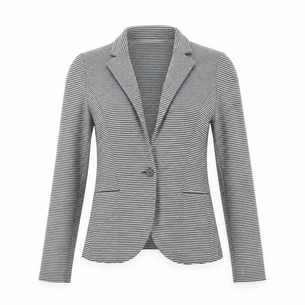 Front view of Next women’s white striped jacket blazer, size UK 10
