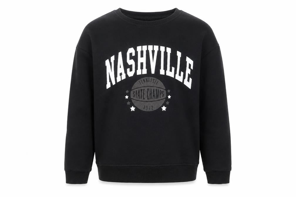 Front view of Primark boys’ black cotton pullover sweatshirt, size 9-10, years pullover