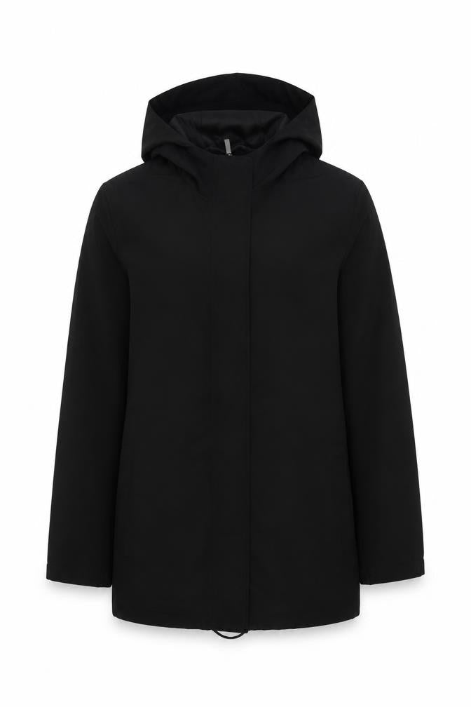 Front view of BHS women’s black jacket, size UK 12, zip