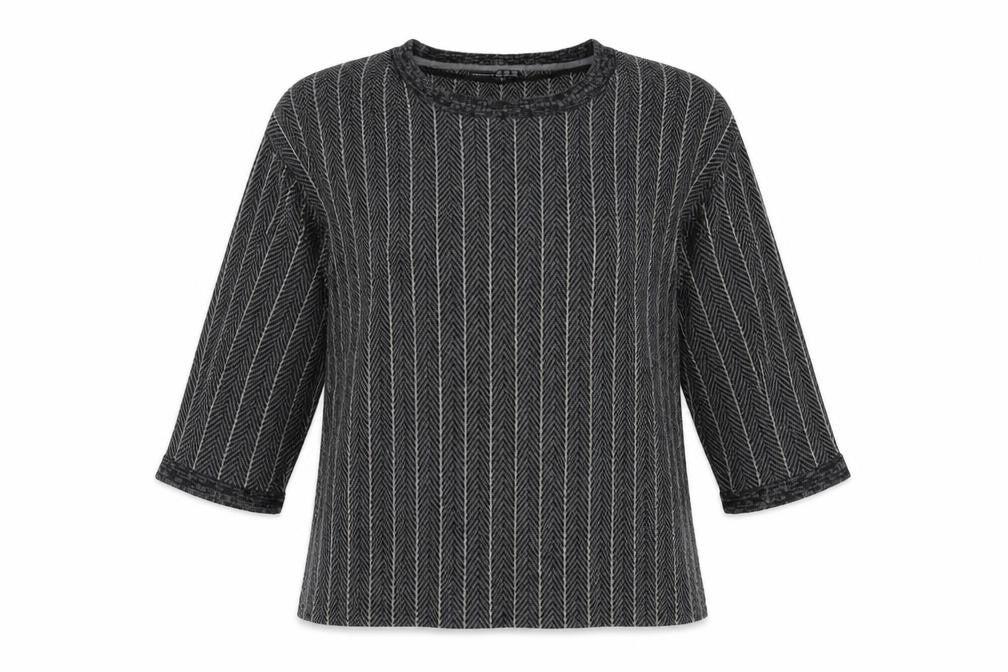 Front view of Atmosphere women’s grey scoop neck herringbone acrylic jumper, size UK 12
