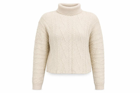 Front view of F&F women’s beige roll neck polyester jumper, size UK 6