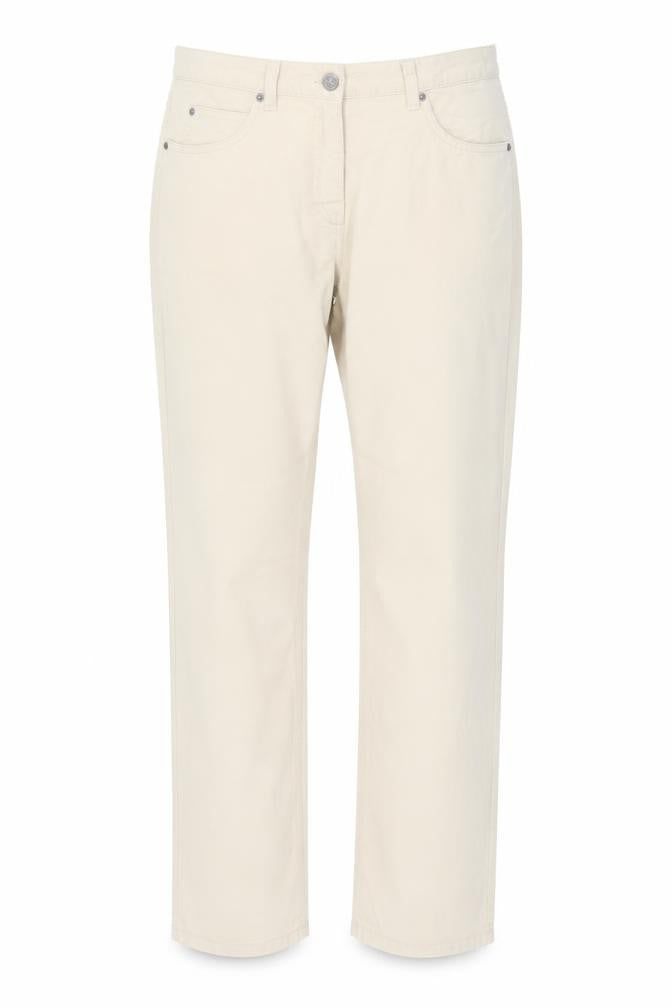 Front view of Backtee women’s beige cotton trousers, size UK 16, 26-inch leg regular