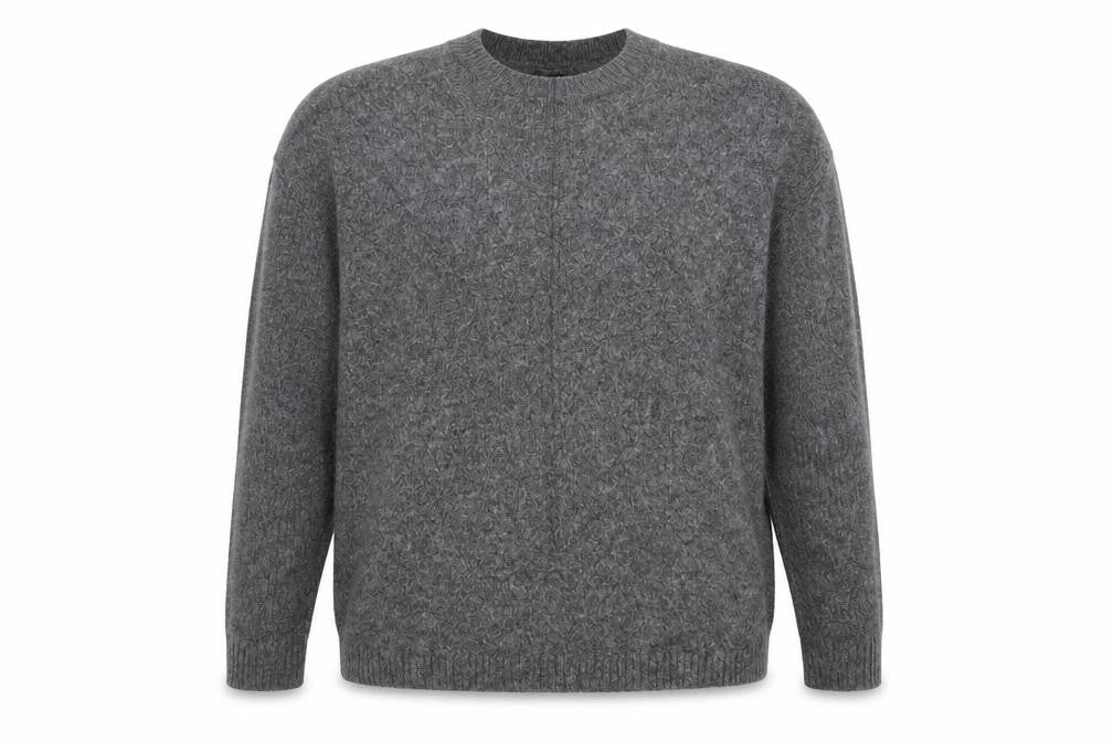 Front view of Buffalo women’s grey crew neck acrylic jumper, size M