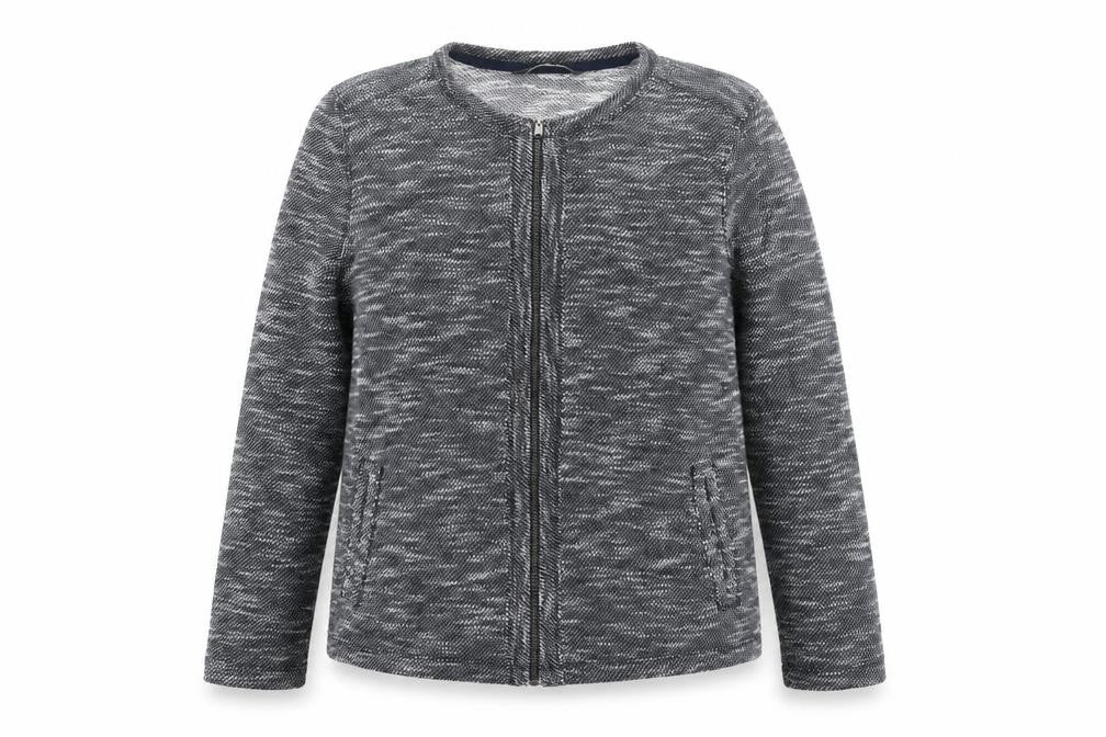 Front view of Bonmarché women’s blue jacket, size UK 12