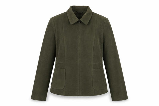 Front view of Atmosphere women’s green jacket, size UK 14, zip