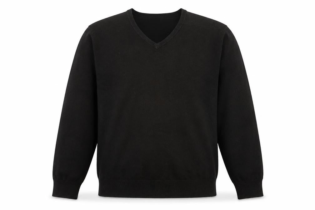 Front view of Autograph men’s brown v-neck acrylic jumper, size M