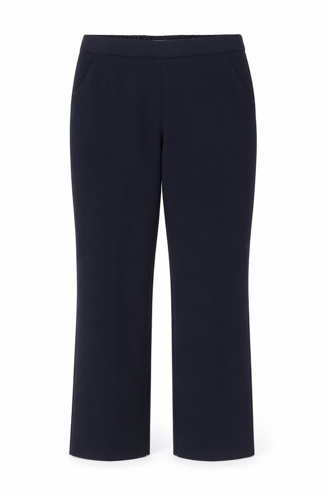 Front view of Classics women’s blue polyester trousers, size UK 12, 29-inch leg regular