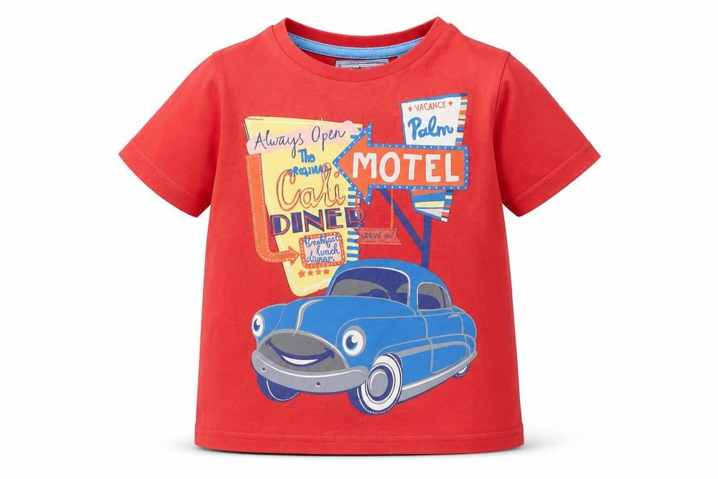 Front view of Tu boys’ red cotton basic t-shirt, size 18-24, months round neck pullover - drive through