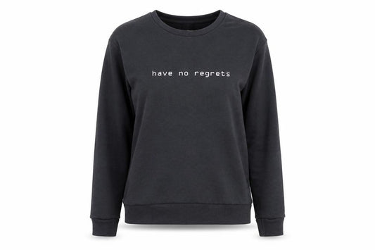 Front view of Atmosphere women’s grey polyester pullover sweatshirt, size UK 6, pullover - have no regrets