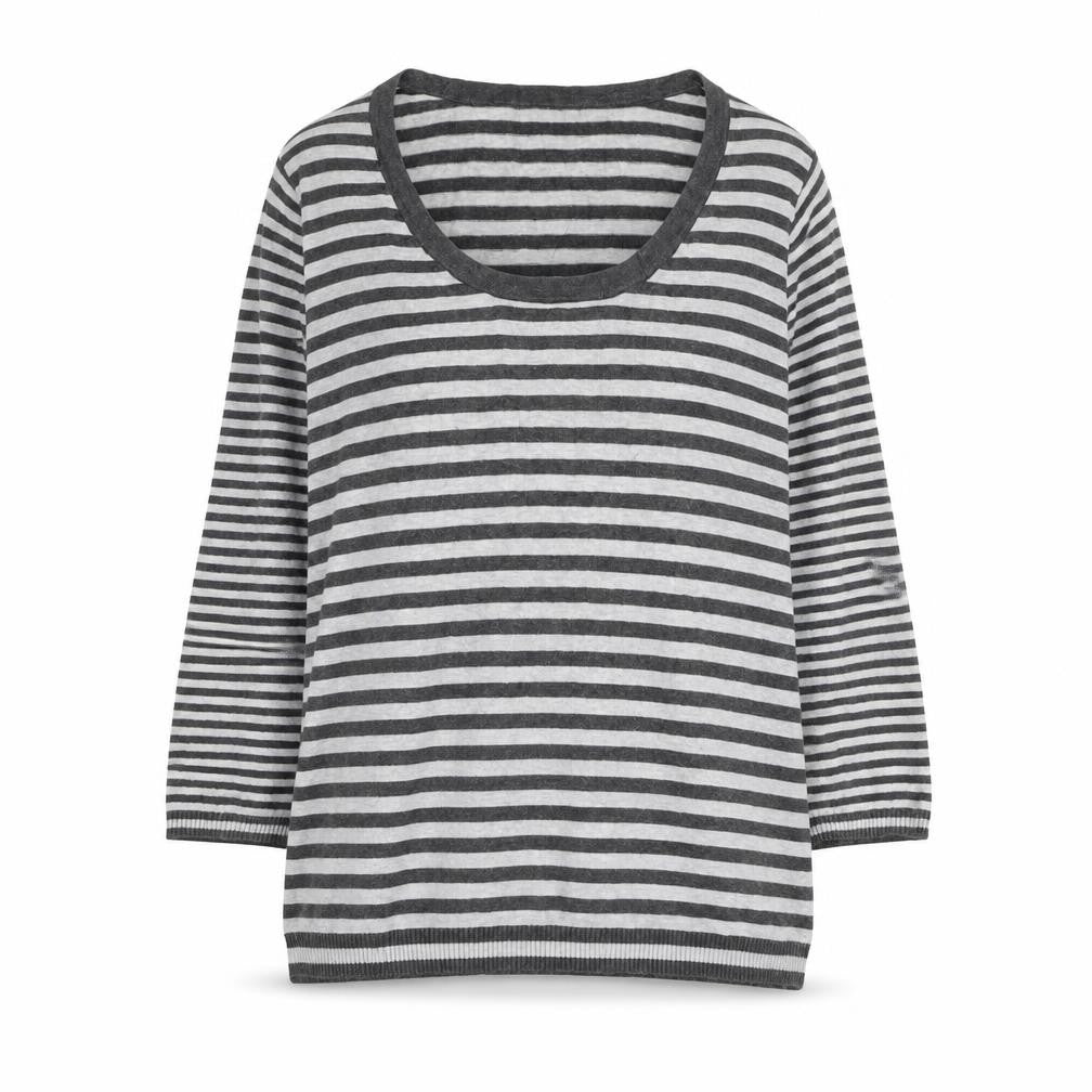 Front view of Gap women’s grey scoop neck striped cotton jumper, size S