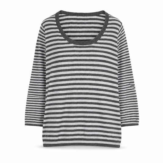 Front view of Gap women’s grey scoop neck striped cotton jumper, size S
