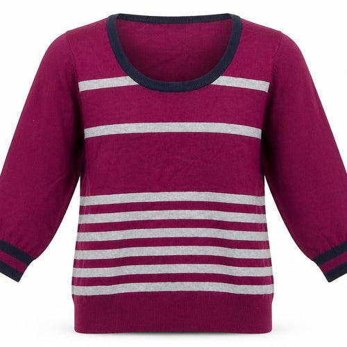 M&Co. Womens Purple Scoop Neck Striped Viscose Pullover Jumper Size M
