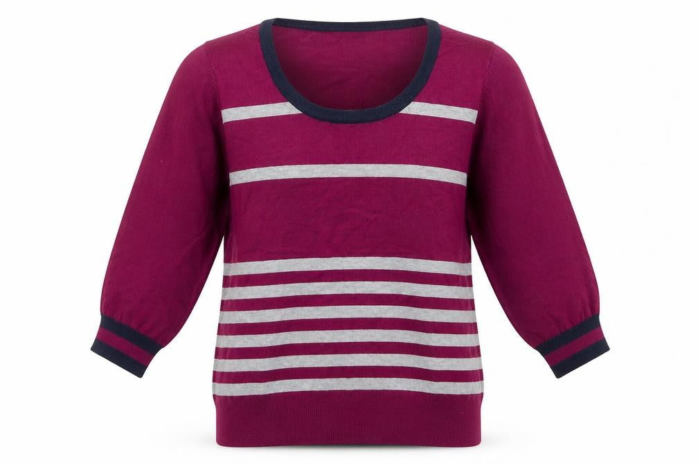 M&Co. Womens Purple Scoop Neck Striped Viscose Pullover Jumper Size M