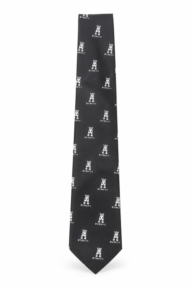 Front view of Made in Great Britain men’s black polyester pointed tie one size