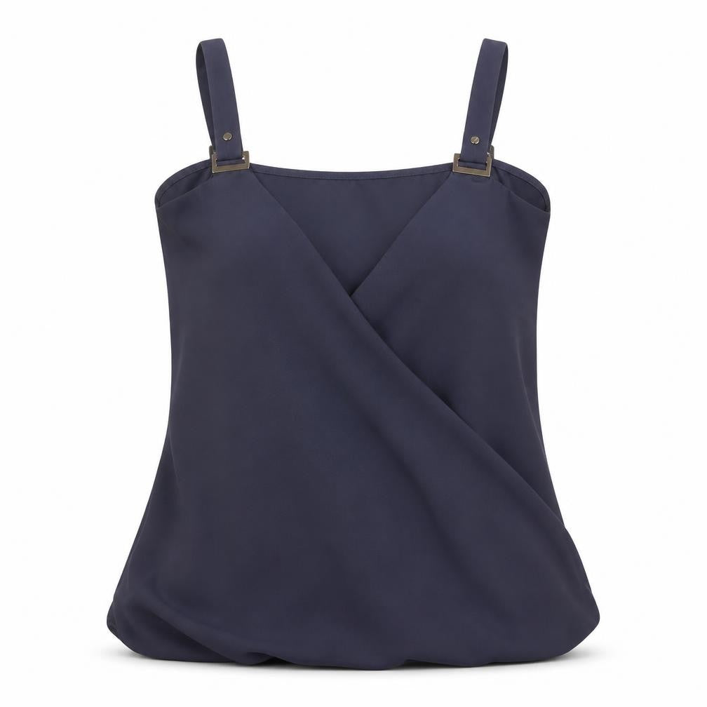 Front view of New Look women’s grey polyester camisole blouse, size UK 8, v-neck