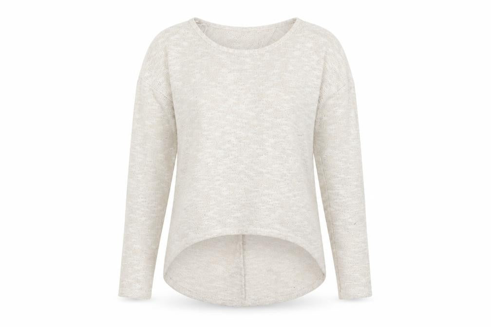 Front view of Miss Selfridge women’s beige round neck polyester jumper, size UK 4
