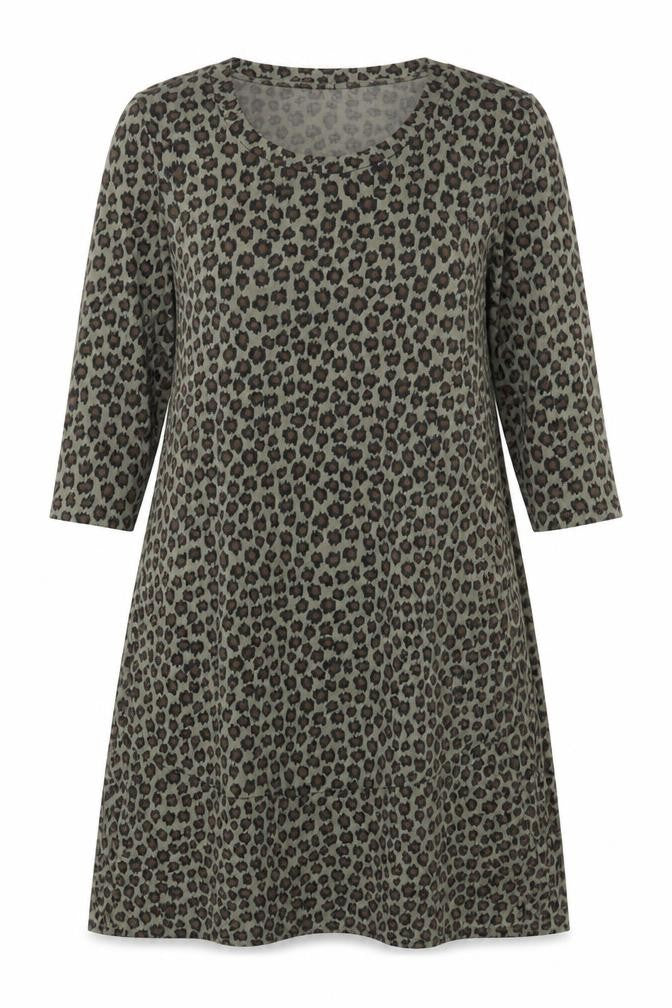 Front view of Rainbow women’s multicoloured animal print polyester a-line, size UK 14, round neck