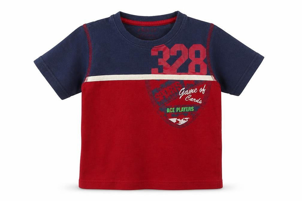 Front view of Chalk boys’ multicoloured colourblock cotton basic t-shirt, size 3-4, years round neck