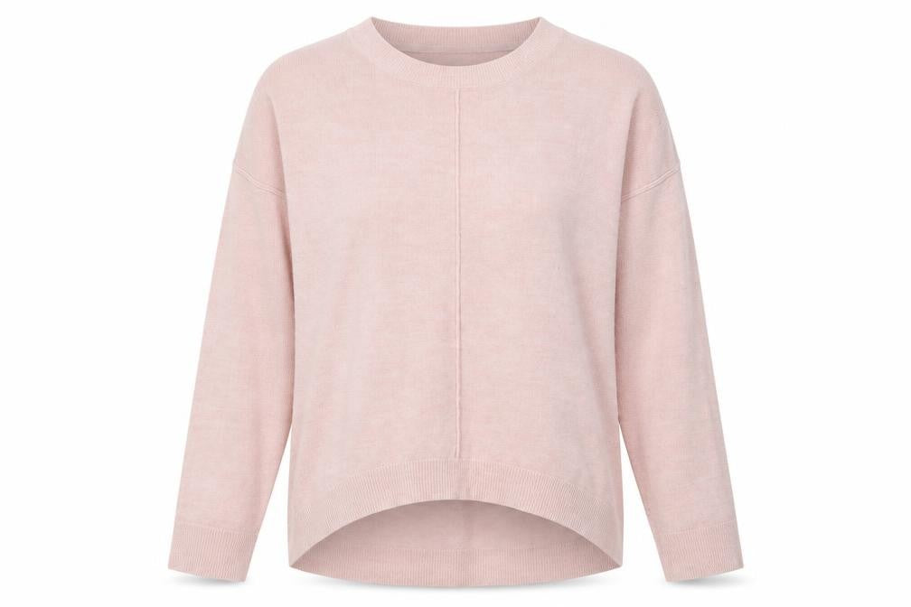 Front view of Principles women’s pink round neck acrylic jumper, size UK 12