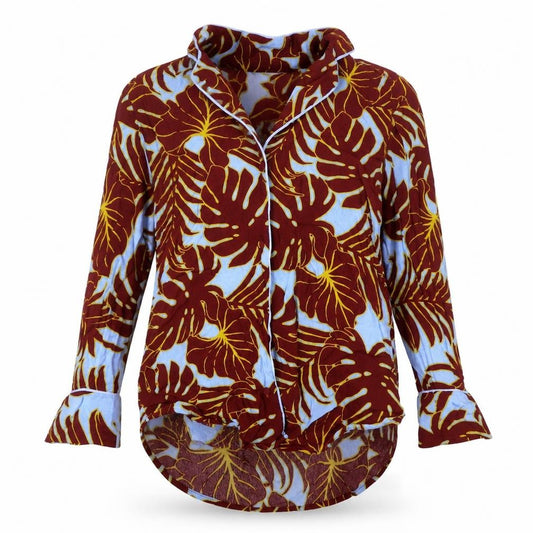 Front view of H&M women’s multicoloured floral viscose basic button-up, size UK 6, collared