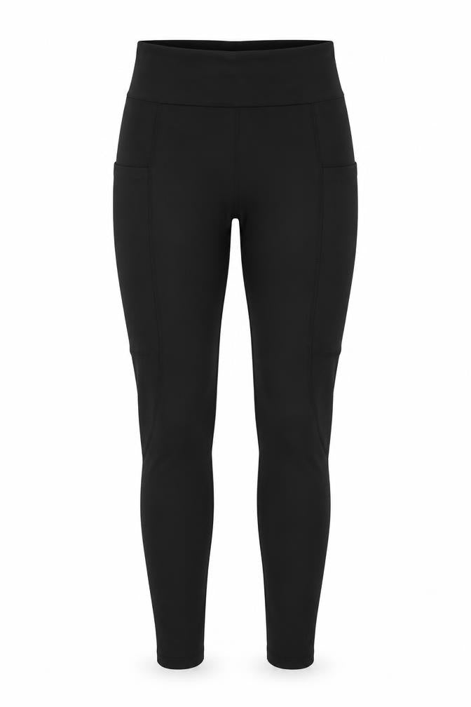 Front view of SHEIN women’s black polyester cargo leggings, size UK 6, 25-inch leg
