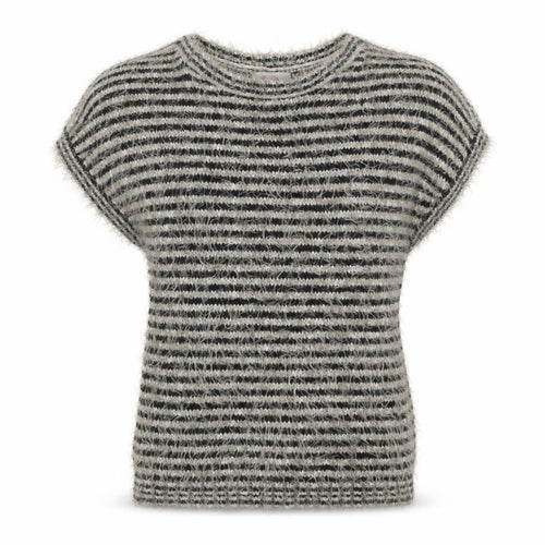 Be Beau Womens Grey Round Neck Striped Polyamide Pullover Jumper Size 12