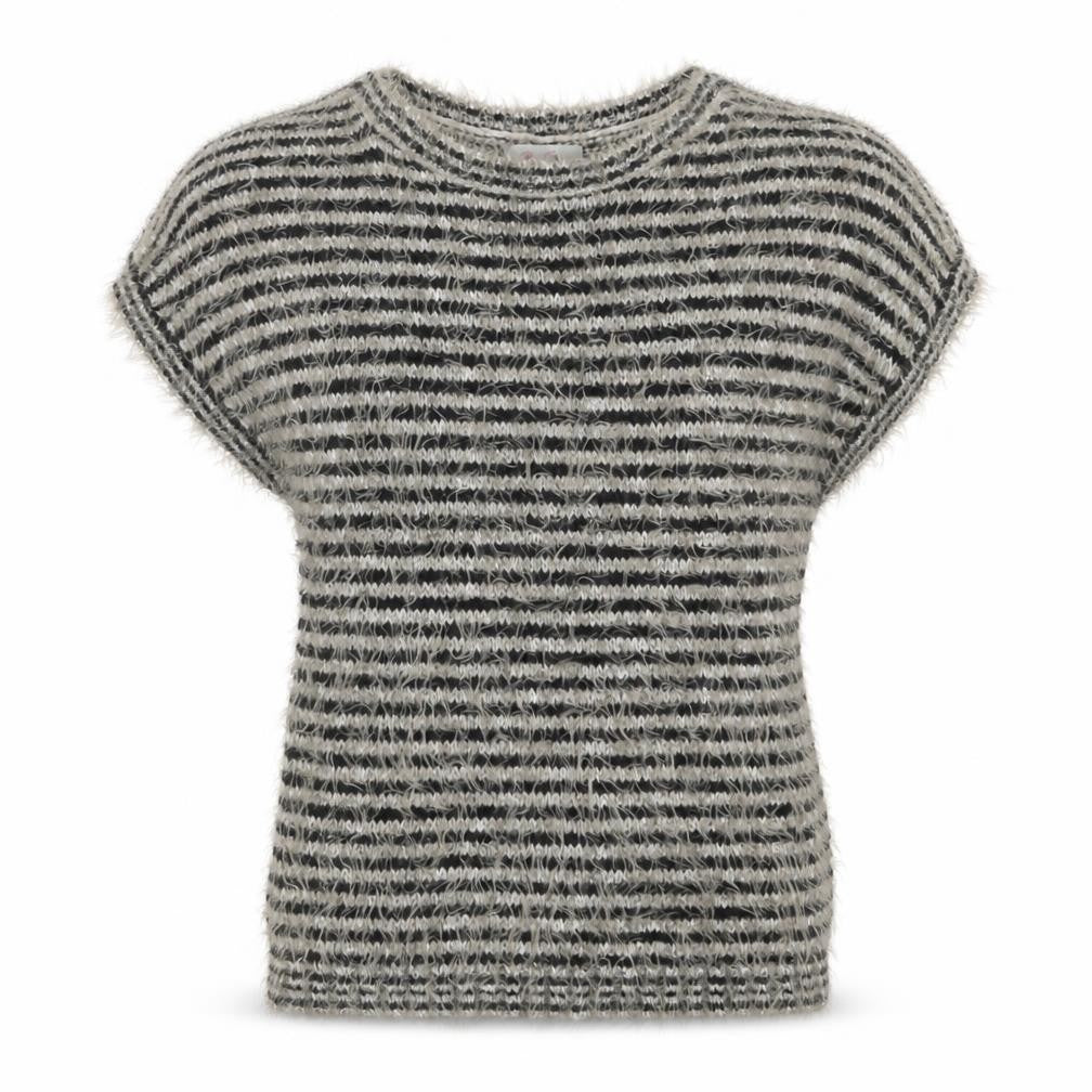 Be Beau Womens Grey Round Neck Striped Polyamide Pullover Jumper Size 12