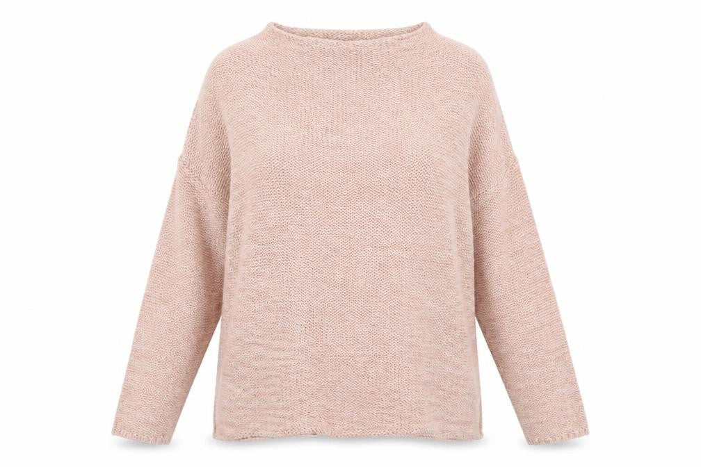 Front view of Atmosphere women’s pink round neck polyester jumper, size UK 8