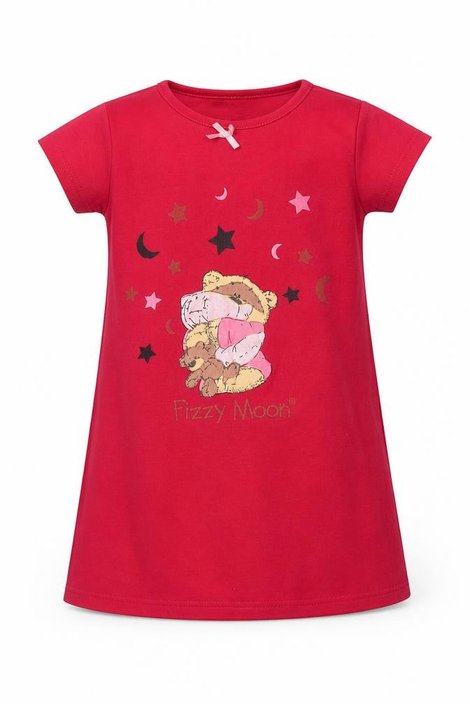 Papermoon Girls Pink Solid Polyester Top Nightshirt Size 3-4 Years   - Teddy bear