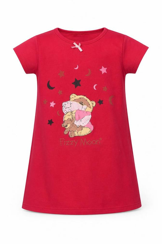Papermoon Girls Pink Solid Polyester Top Nightshirt Size 3-4 Years   - Teddy bear