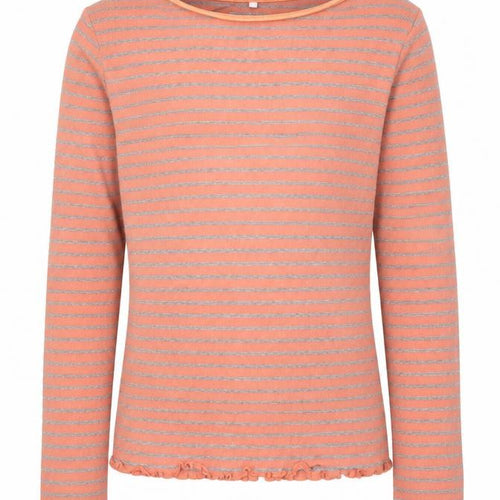 name it Girls Orange Striped Cotton Basic T-Shirt Size 7-8 Years Round Neck