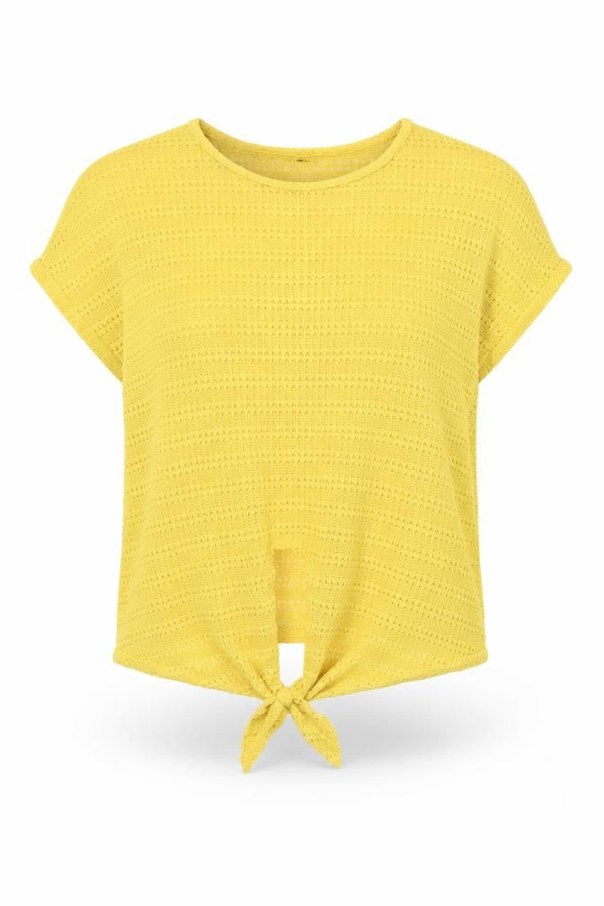 Front view of New Look women’s yellow polyester basic t-shirt, size S, round neck