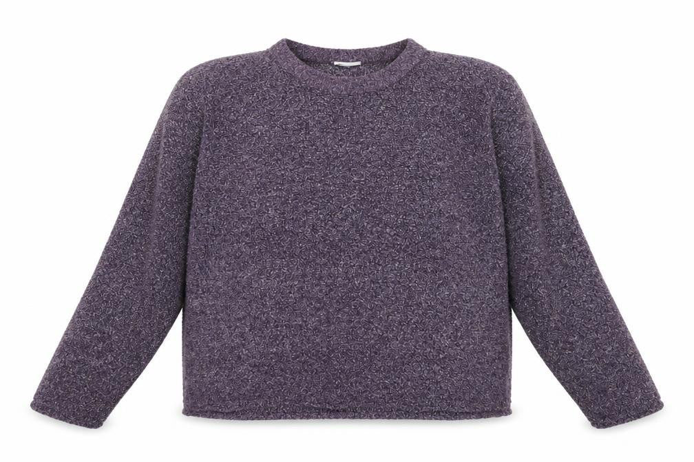Front view of Preworn women’s purple round neck polyester jumper, size UK 14