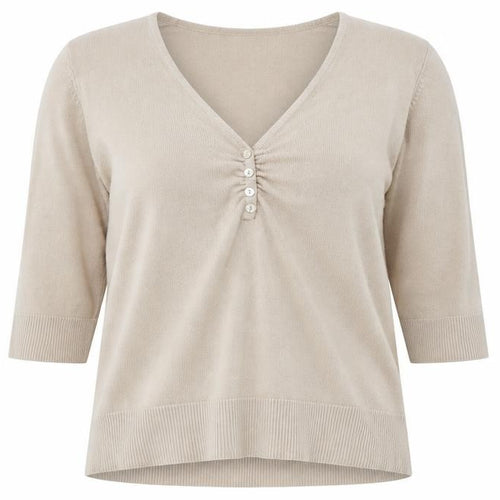 Amelie May Womens Beige V-Neck  Acrylic Pullover Jumper Size 18