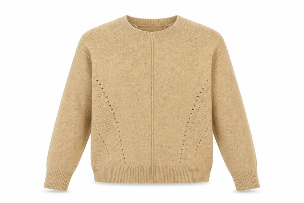 Front view of Topshop women’s brown round neck acrylic jumper, size UK 8
