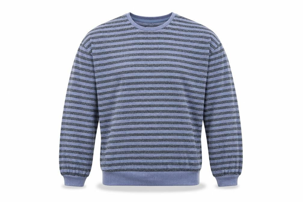 Front view of Next men’s blue striped viscose pullover sweatshirt, size M