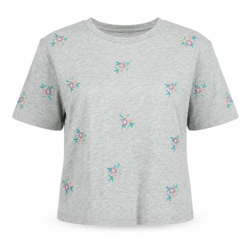 New Look Womens Grey Floral Cotton Basic T-Shirt Size 6 Round Neck