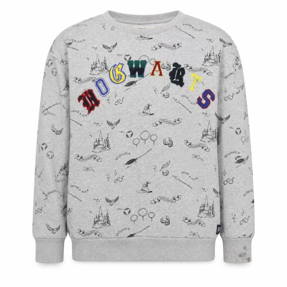 Front view of Marks & Spencer girls’ grey geometric cotton pullover sweatshirt, size 14-15, years pullover