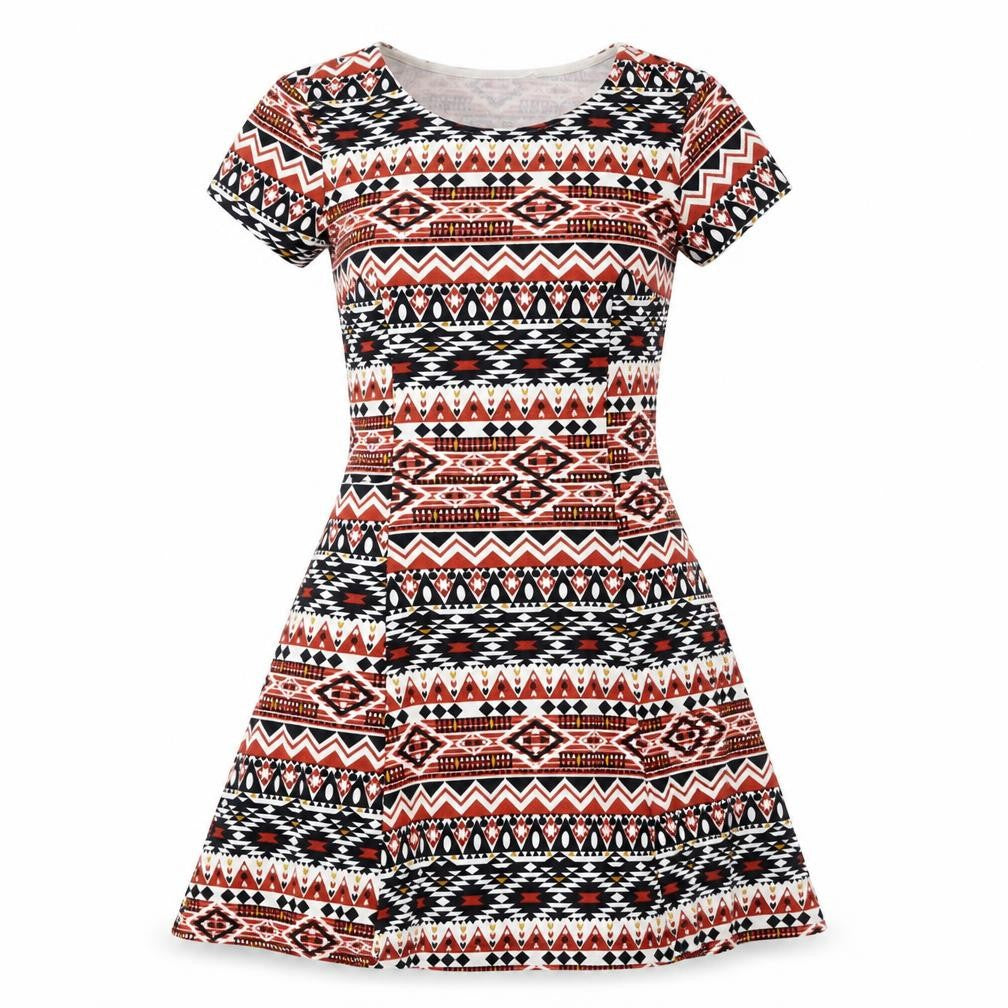 Divided Womens Multicoloured Geometric Polyester Fit & Flare  Size 6  Round Neck