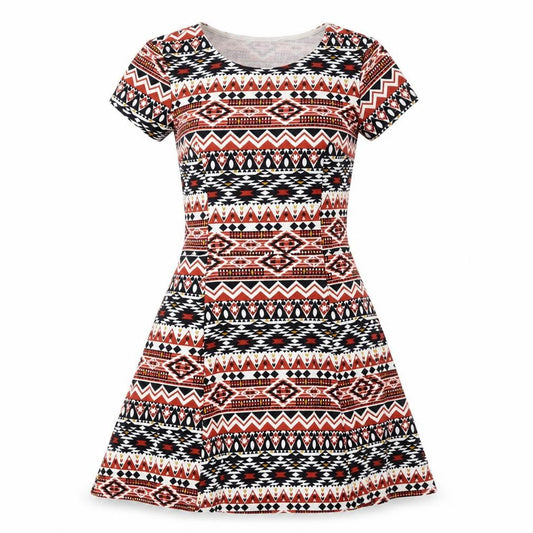 Front view of Divided women’s multicoloured geometric polyester fit & flare, size UK 6, round neck
