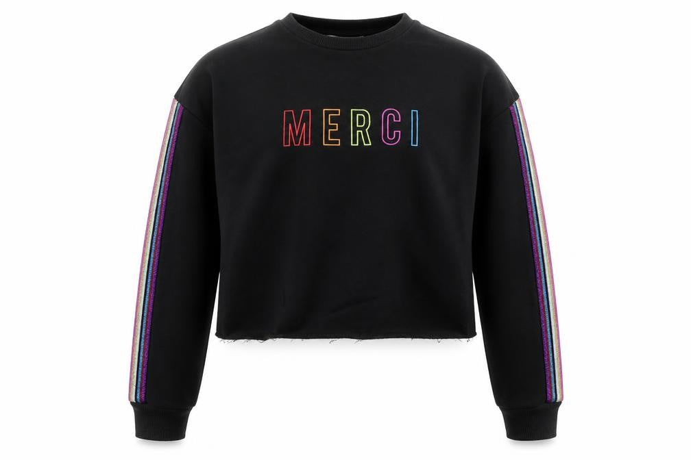 Front view of Primark girls’ black cotton pullover sweatshirt, size 12-13, years pullover - merci