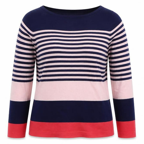 Nutmeg Womens Pink Boat Neck Striped Viscose Pullover Jumper Size 10