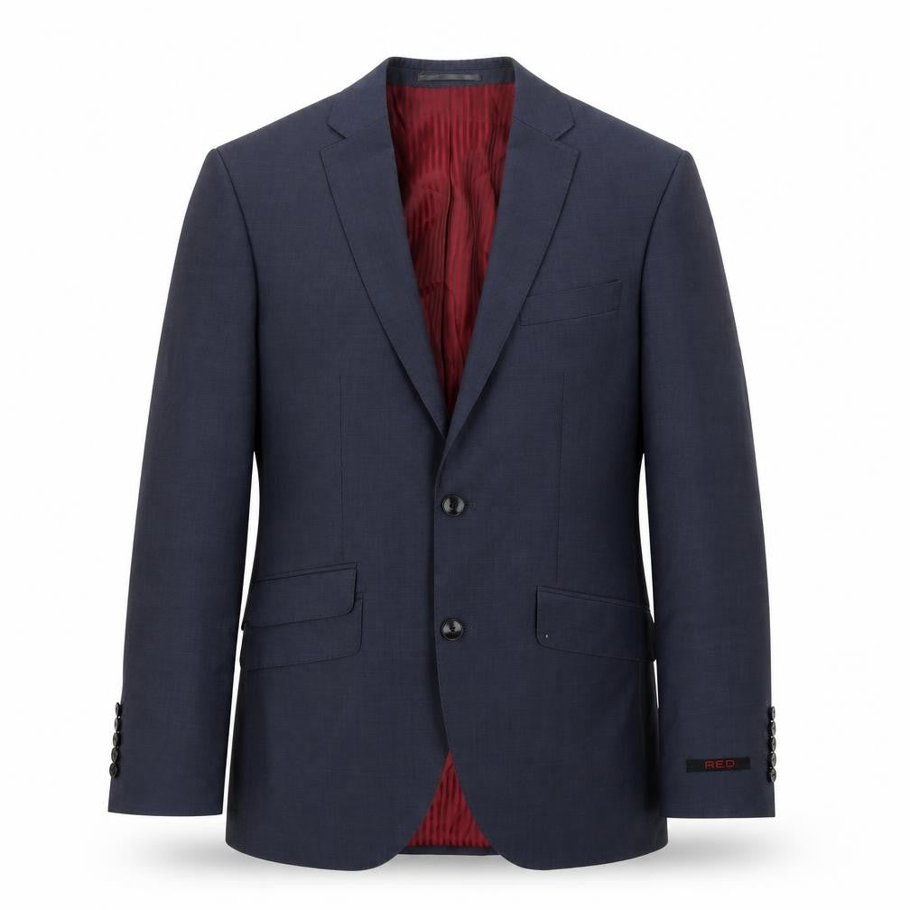 Front view of Red men’s blue wool jacket suit jacket, size 38