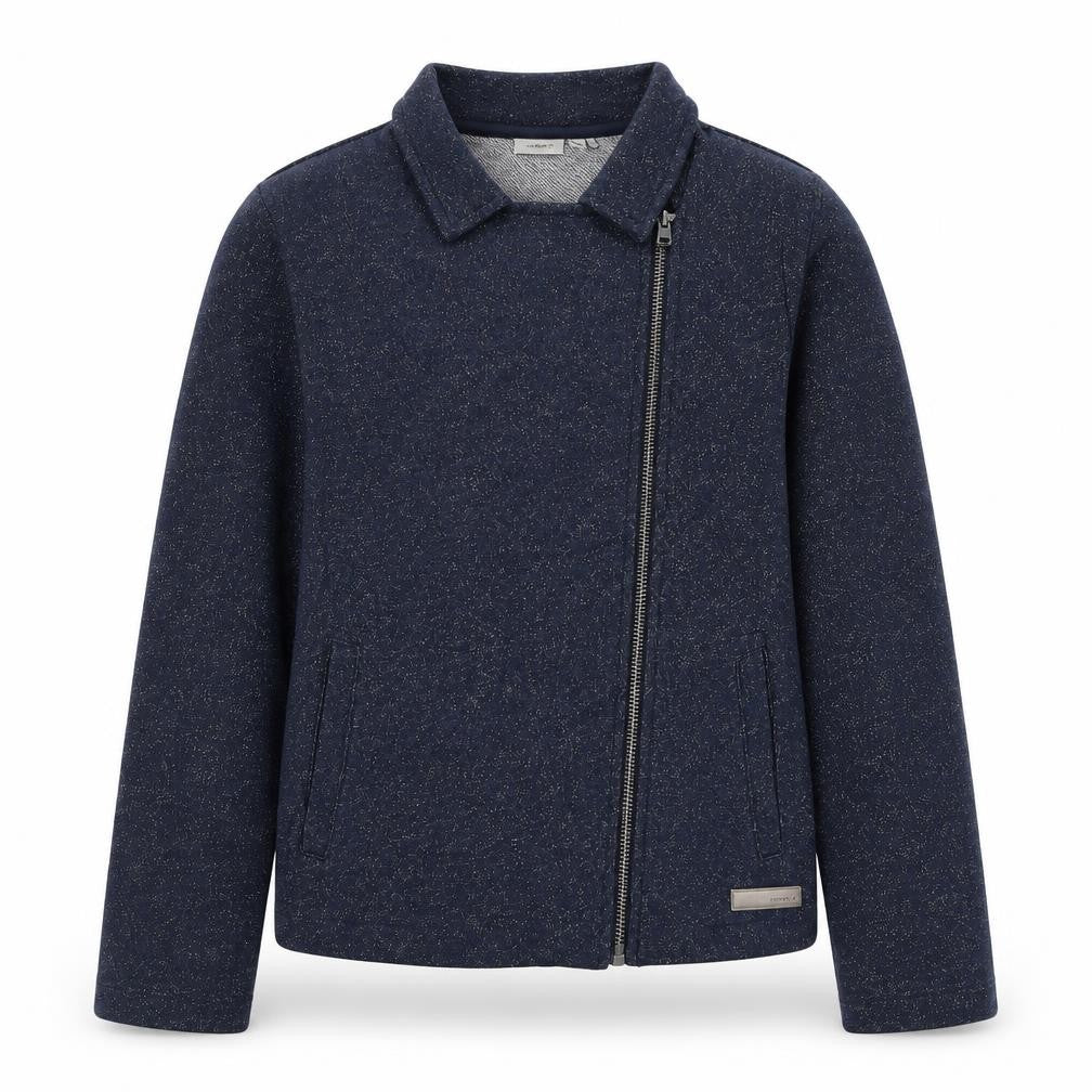 Front view of NAME IT girls’ blue jacket, size 11-12, years zip
